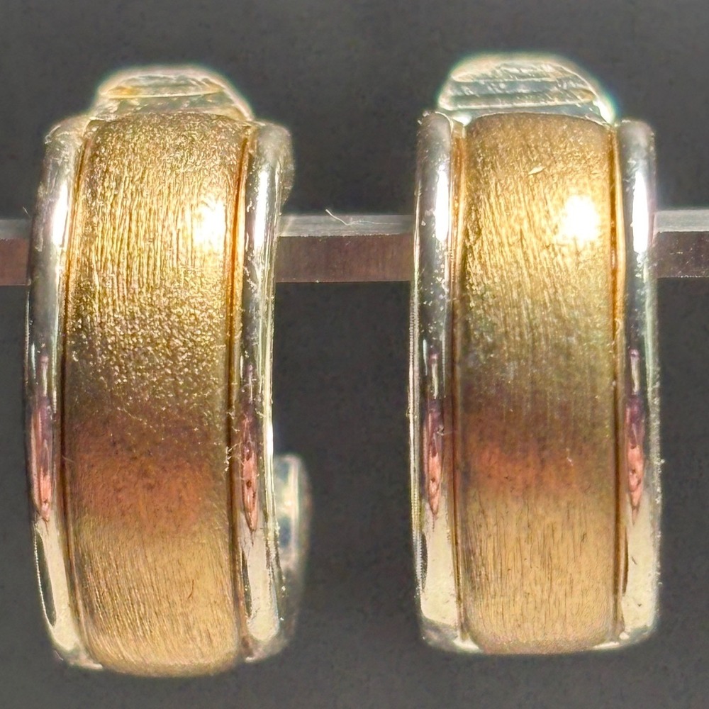 Vintage Monet Clip On Earrings Gold Silver Two‎ Tone Mixed Metal Textured Hoops